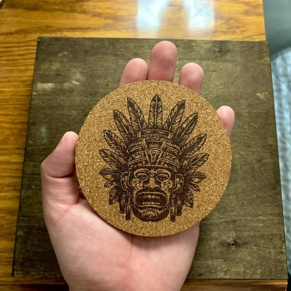 Aztec Clipart 12 Laser Engraved Cork Coaster - Picture 3 of 5